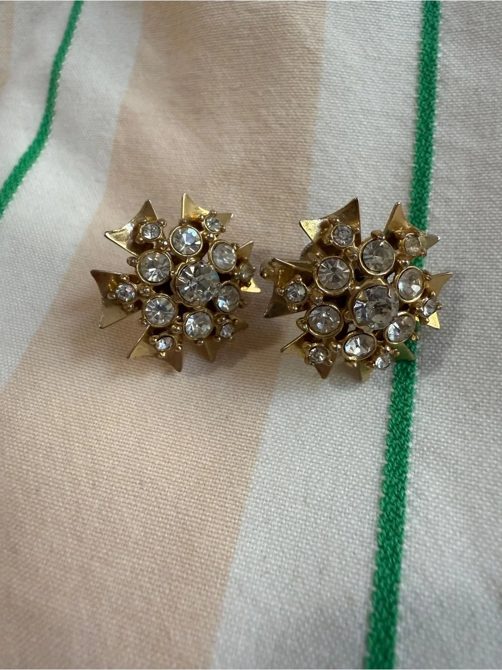1950s Goldtone Maltese Cross Rhinestone Screwback Earrings